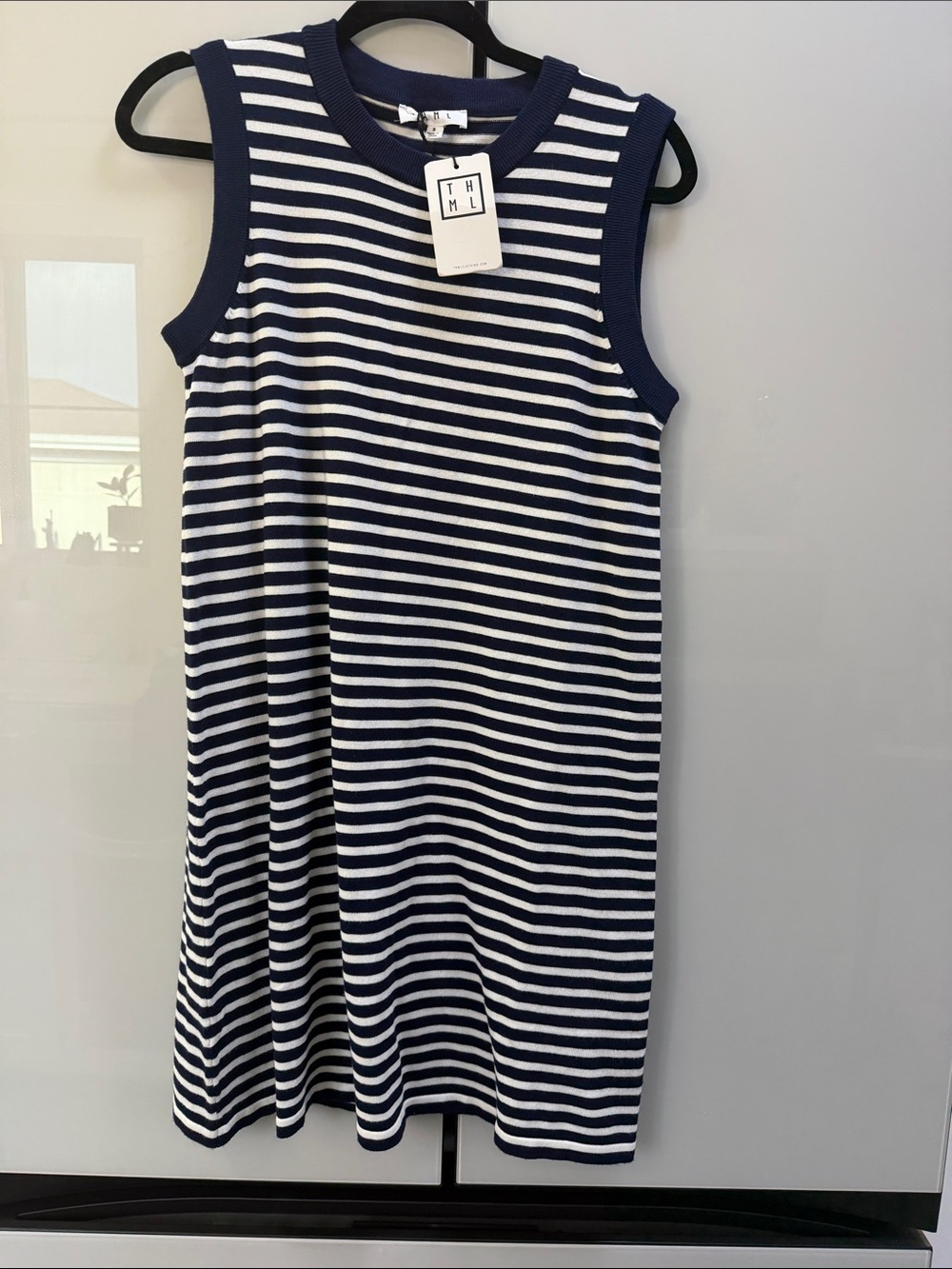 THML Navy and White Striped Sleeveless Knit Dress